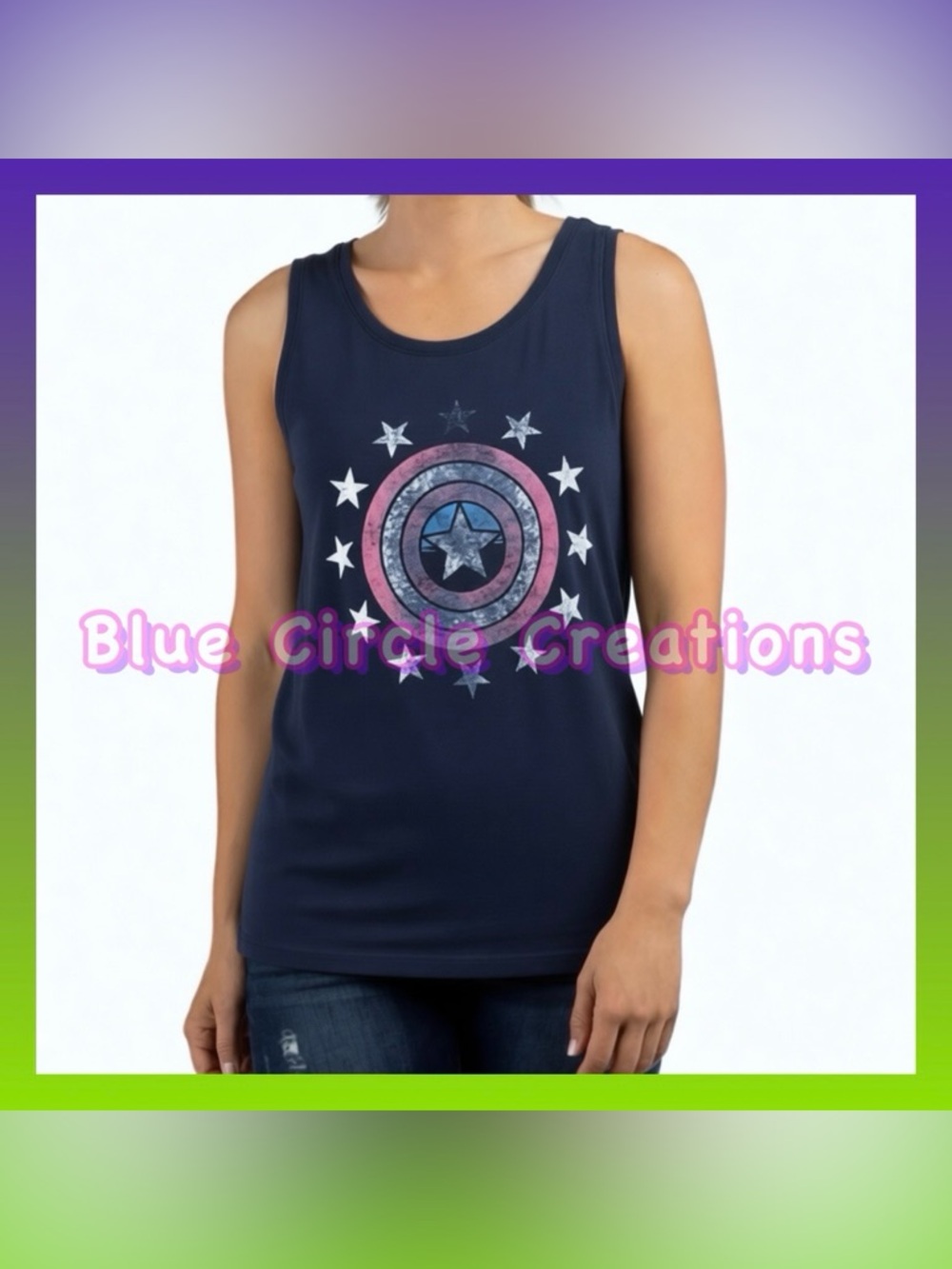 Marvel Captain America Navy Blue Shield Symbol & Stars Tank Top Medium Unisex